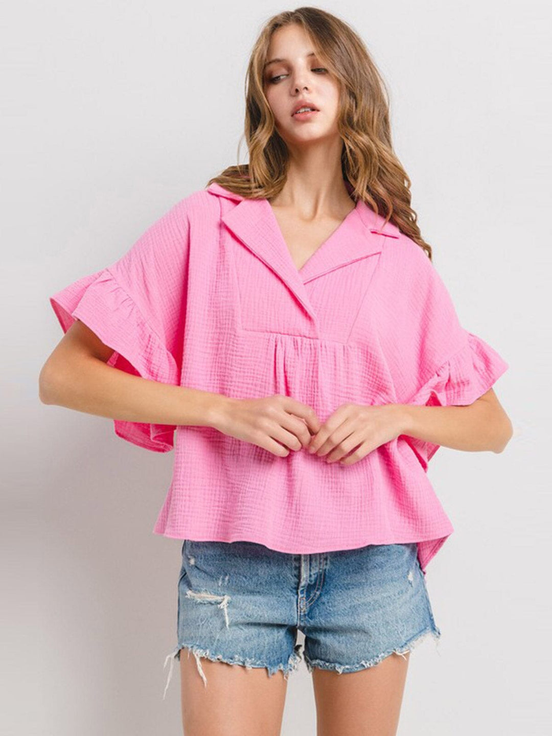 WOMEN'S SHORT SLEEVE V-NECK TUNIC BLOUSE