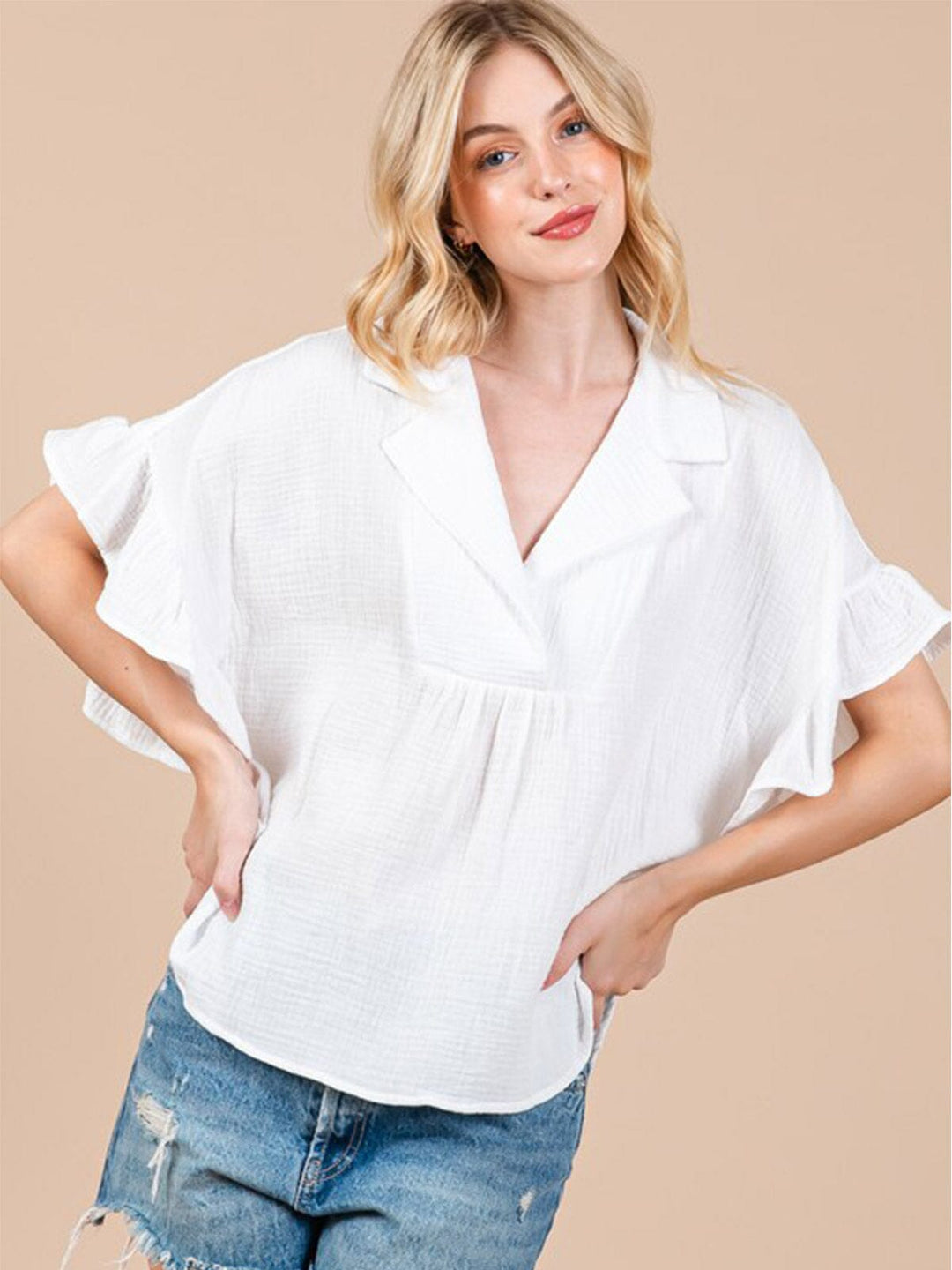 WOMEN'S SHORT SLEEVE V-NECK TUNIC BLOUSE