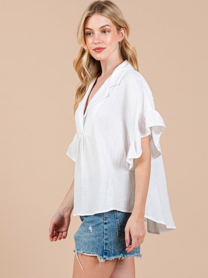 WOMEN'S SHORT SLEEVE V-NECK TUNIC BLOUSE