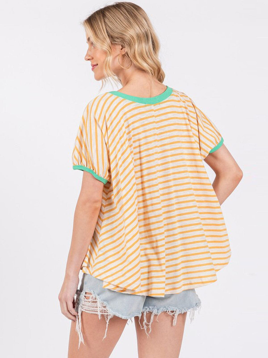 WOMEN'S SHORT SLEEVE COLORBLOCK STRIPES TUNIC TOP