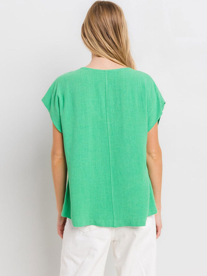 WOMEN'S SHORT SLEEVE V-NECK SOLID TUNIC TOP