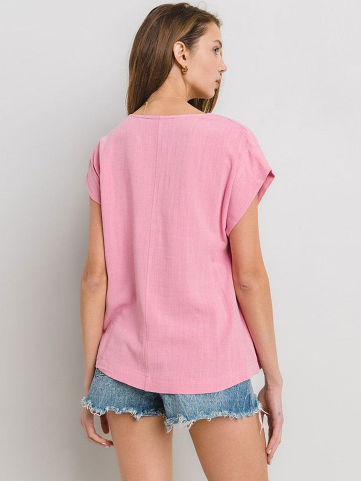 WOMEN'S SHORT SLEEVE V-NECK SOLID TUNIC TOP