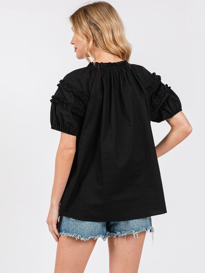 WOMEN'S SHORT RUFFLE SLEEVE TUNIC BLOUSE TOP