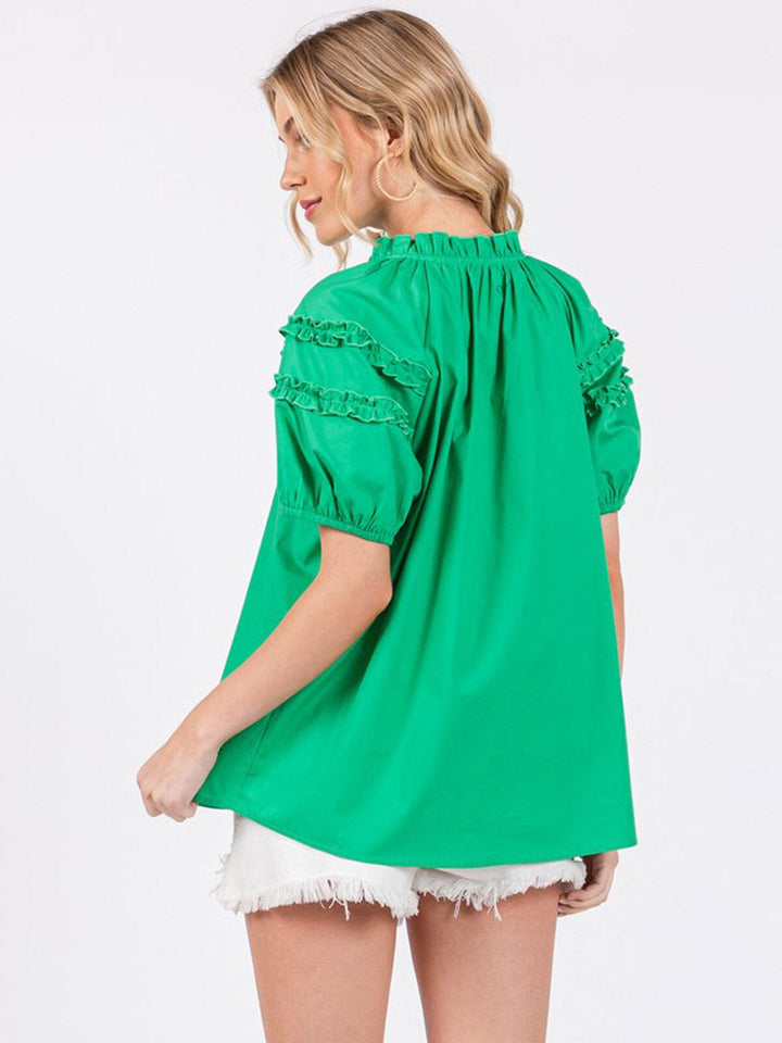 WOMEN'S SHORT RUFFLE SLEEVE TUNIC BLOUSE TOP