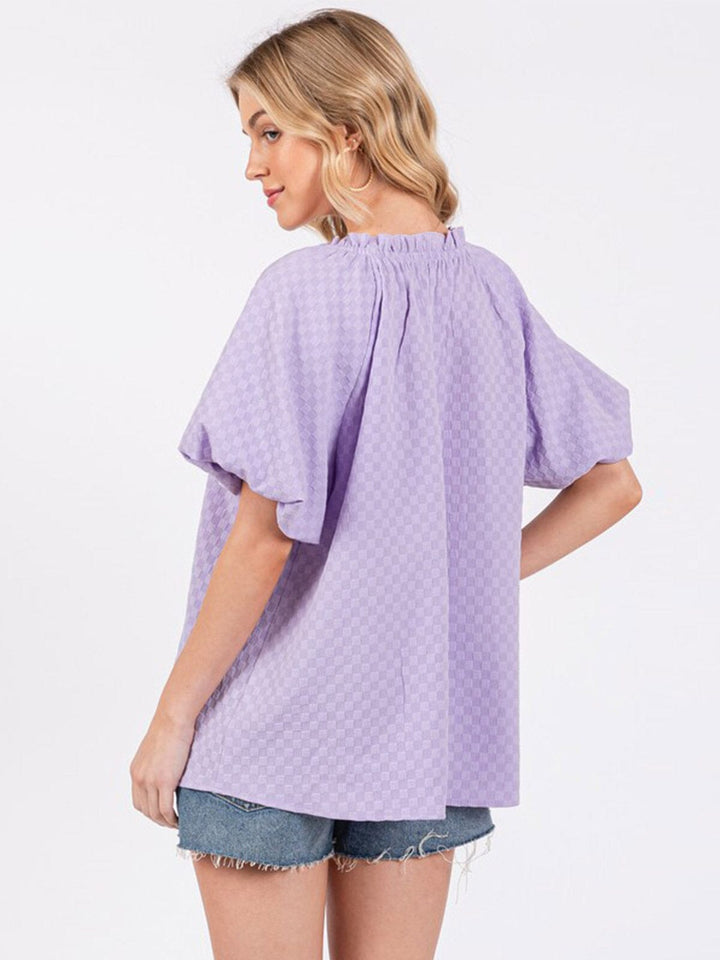 WOMEN'S SHORT SLEEVE V-NECK TUNIC DETAILED BLOUSE