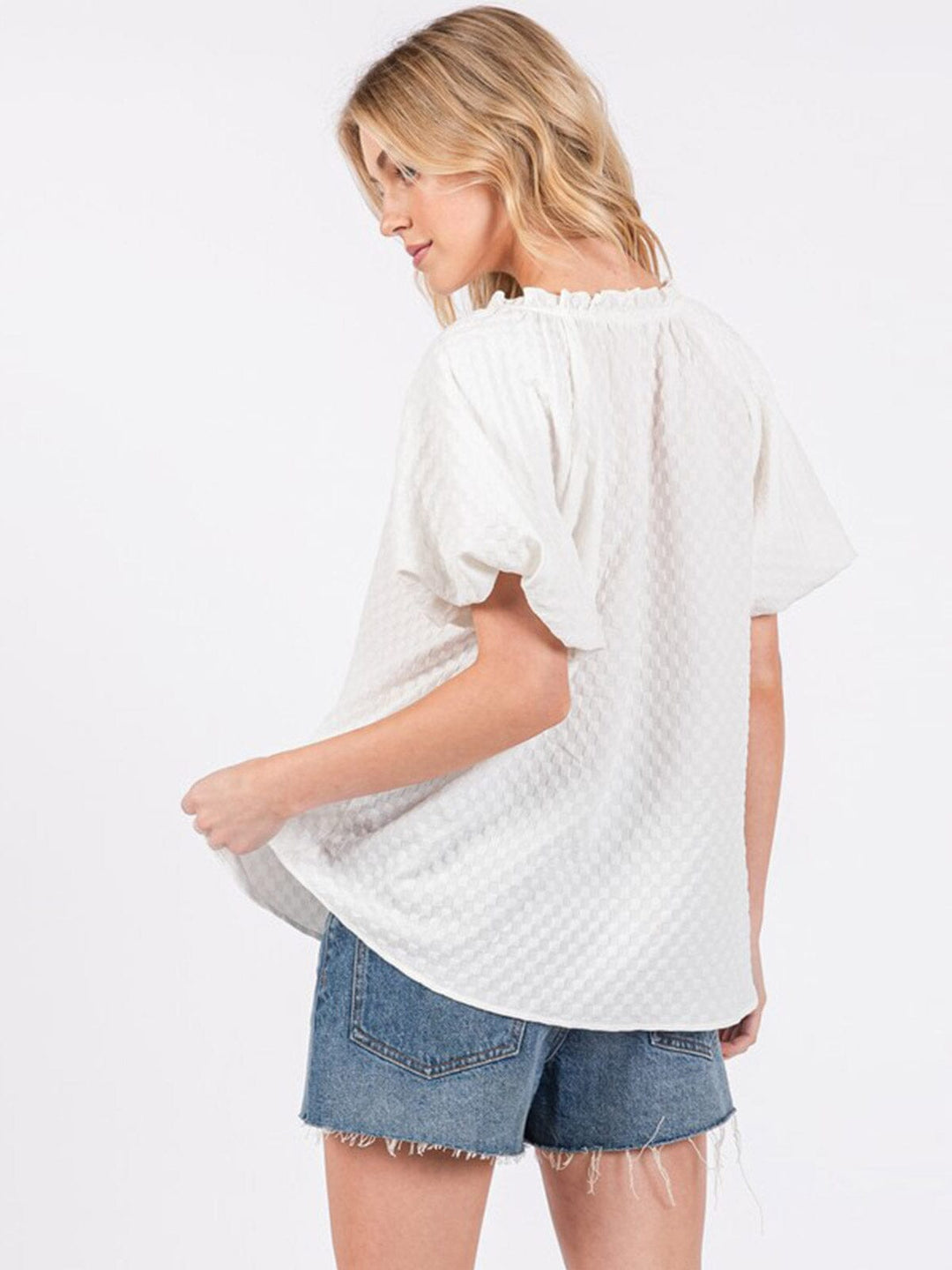 WOMEN'S SHORT SLEEVE V-NECK TUNIC DETAILED BLOUSE