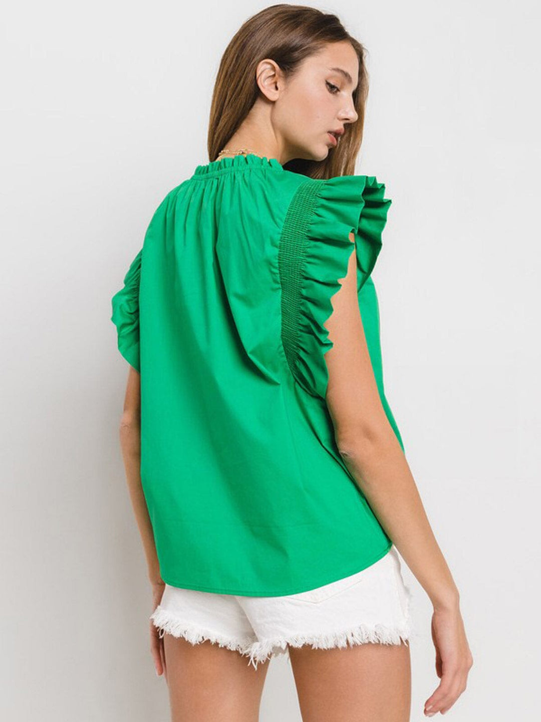 WOMEN'S SHORT RUFFLE SLEEVE TUNIC BLOUSE TOP