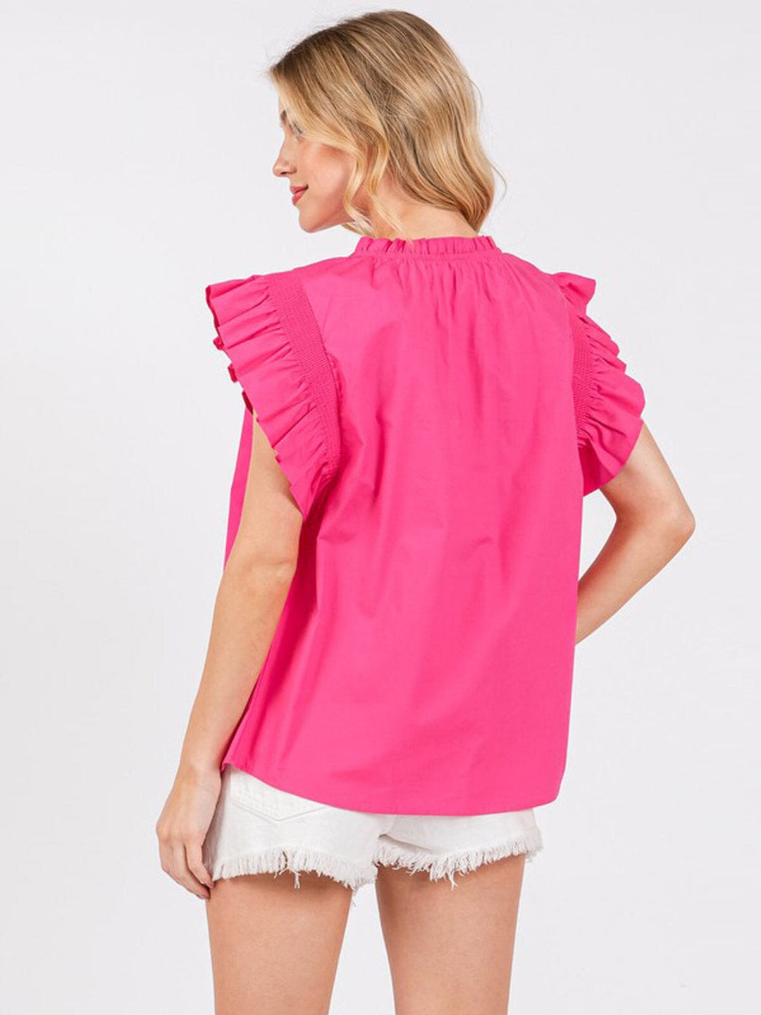 WOMEN'S SHORT RUFFLE SLEEVE TUNIC BLOUSE TOP