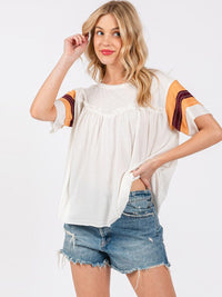 WOMEN'S SHORT SLEEVE COLORBLOCK STRIPES TUNIC BASIC TOP