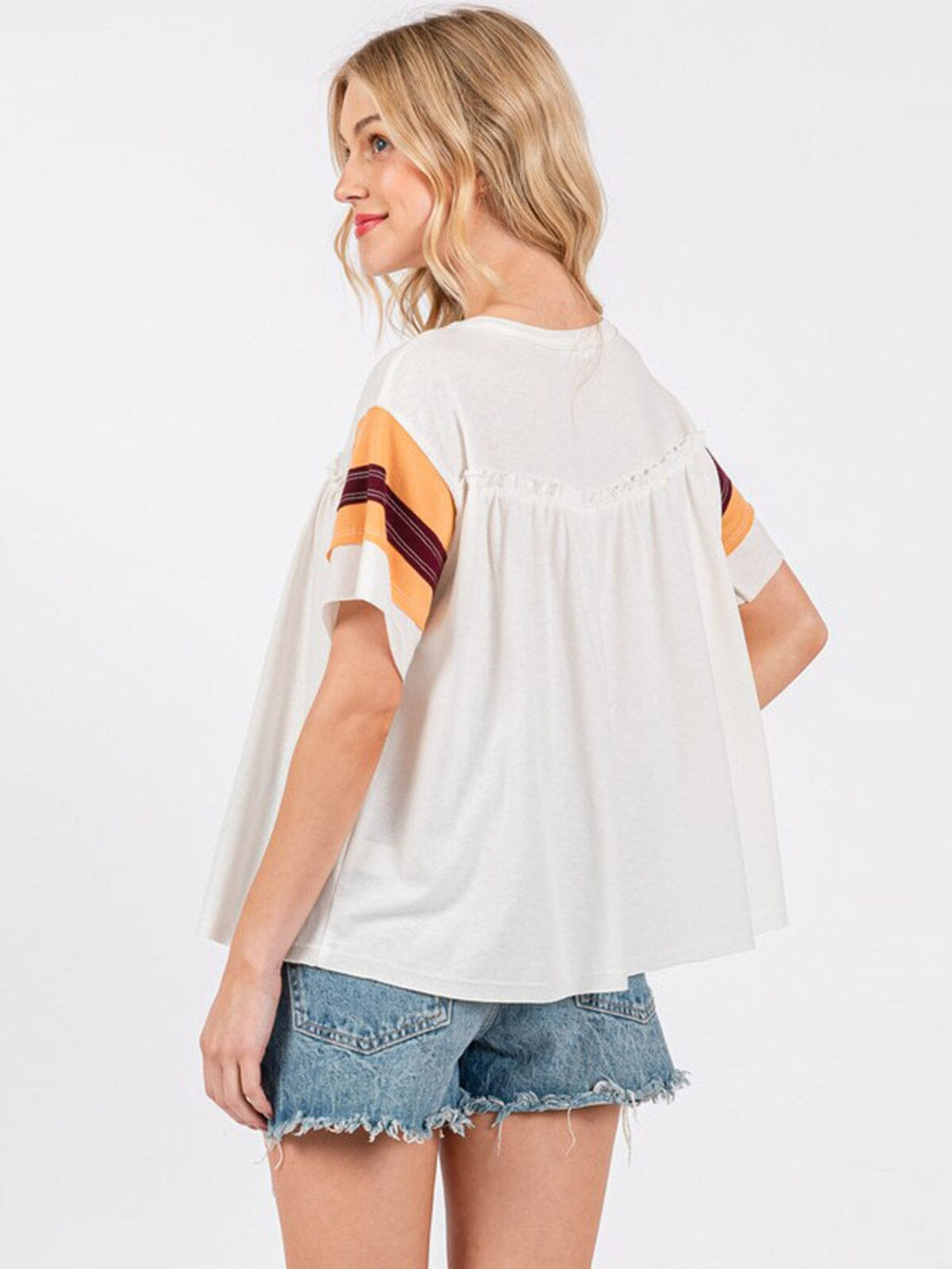 WOMEN'S SHORT SLEEVE COLORBLOCK STRIPES TUNIC BASIC TOP