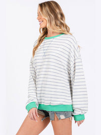 WOMEN'S LONG SLEEVE COLORBLOCK STRIPES OVERSIZED TOP