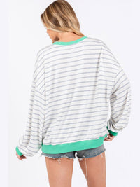 WOMEN'S LONG SLEEVE COLORBLOCK STRIPES OVERSIZED TOP