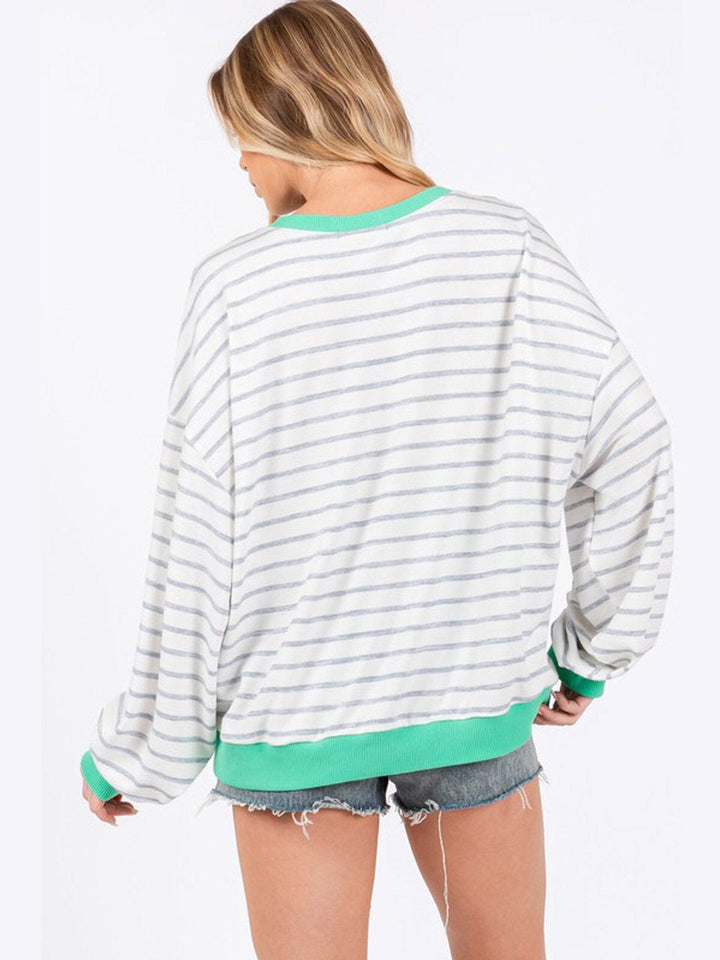 WOMEN'S LONG SLEEVE COLORBLOCK STRIPES OVERSIZED TOP