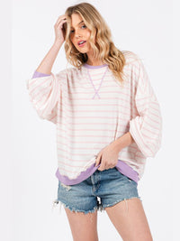 WOMEN'S LONG SLEEVE COLORBLOCK STRIPES OVERSIZED TOP