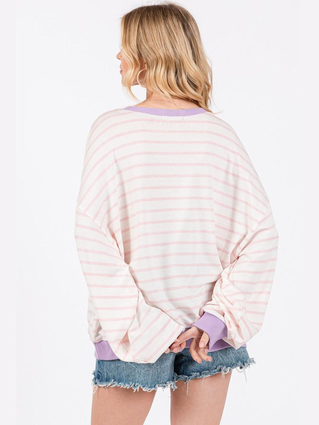 WOMEN'S LONG SLEEVE COLORBLOCK STRIPES OVERSIZED TOP