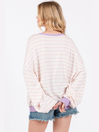 WOMEN'S LONG SLEEVE COLORBLOCK STRIPES OVERSIZED TOP