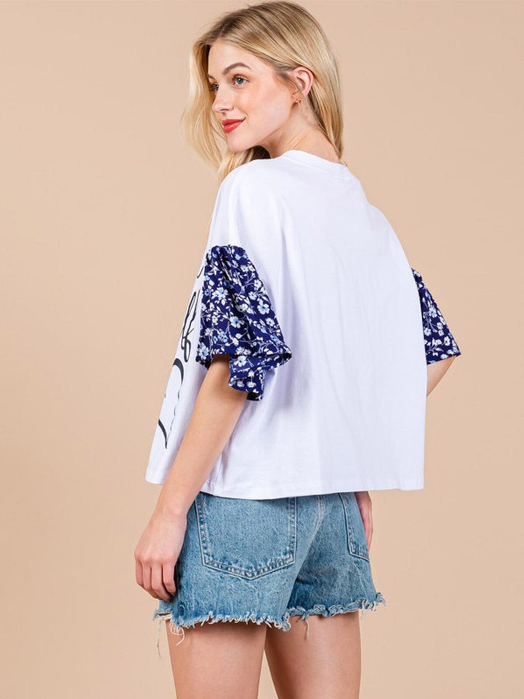 WOMEN'S SHORT FLORAL SLEEVE GRAPHIC TOP