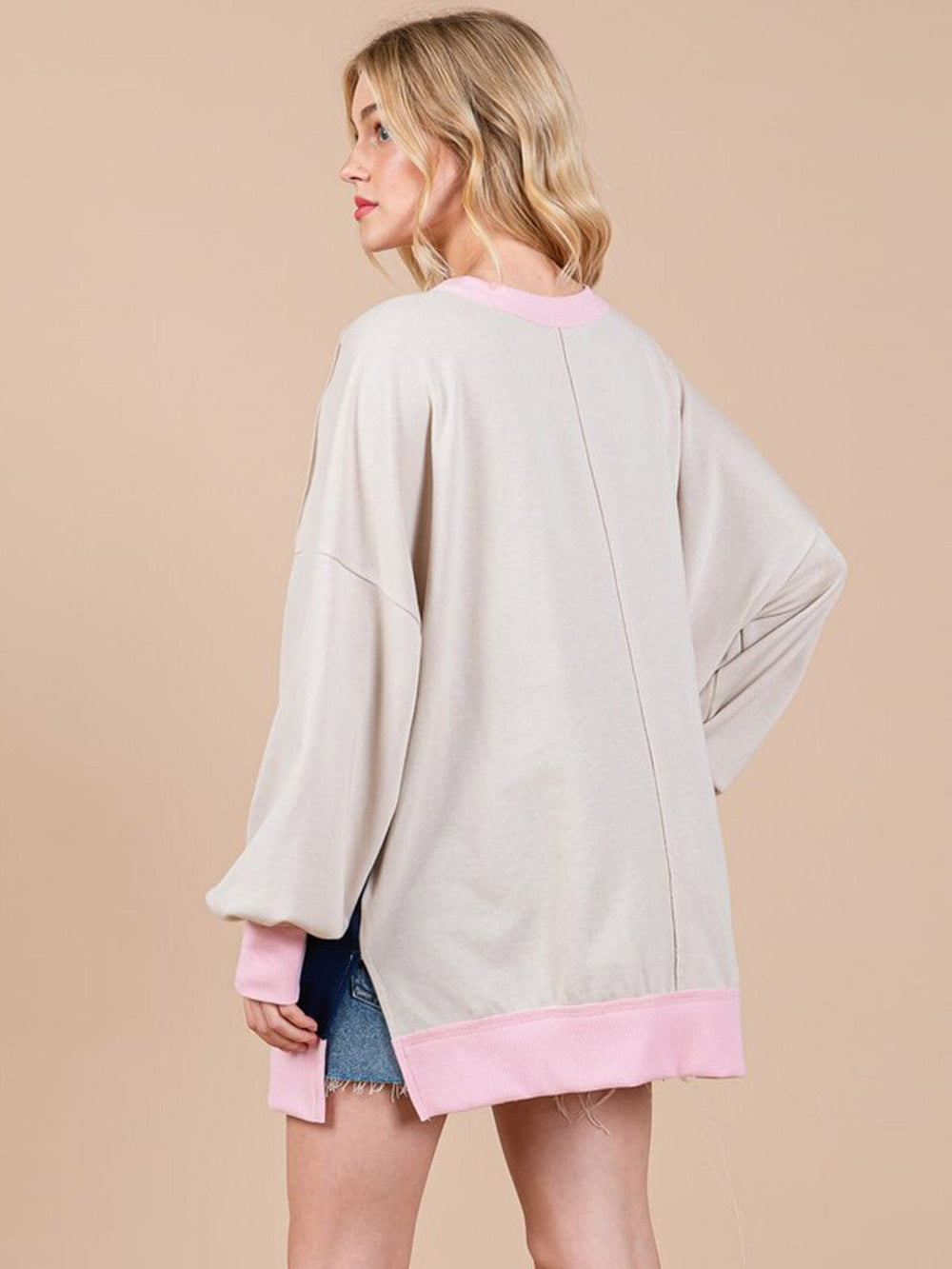 WOMEN'S LONG SLEEVE COLORBLOCK OVERSIZED PULLOVER SWEATER