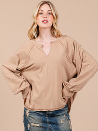 WOMEN'S LONG SLEEVE V-NECK HIGH LOW OVERSIZED TOP