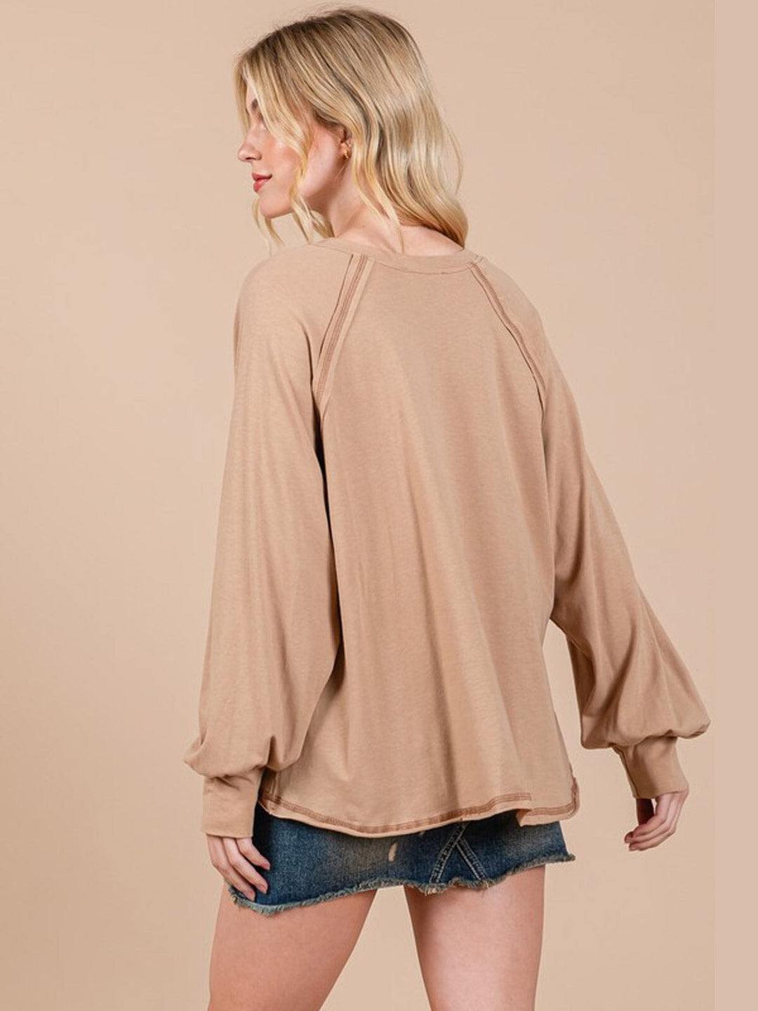 WOMEN'S LONG SLEEVE V-NECK HIGH LOW OVERSIZED TOP