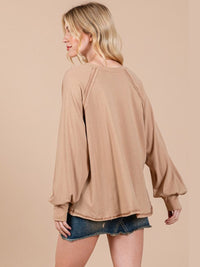 WOMEN'S LONG SLEEVE V-NECK HIGH LOW OVERSIZED TOP