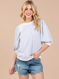 WOMEN'S SHORT PUFF SLEEVE TWO TONE BLOUSE