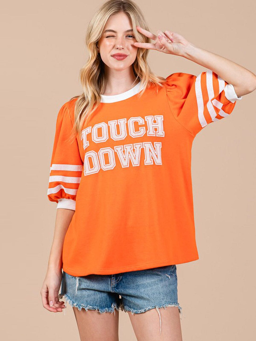 WOMEN'S SHORT PUFF SLEEVE GRAPHIC TOP