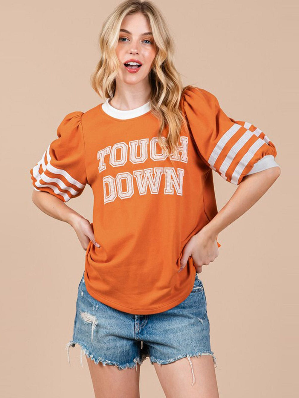 WOMEN'S SHORT PUFF SLEEVE GRAPHIC TOP