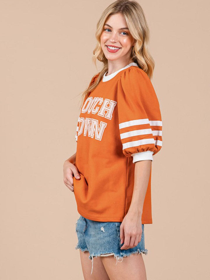 WOMEN'S SHORT PUFF SLEEVE GRAPHIC TOP