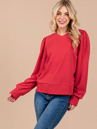 WOMEN'S LONG PUFF SLEEVE SOLID PULLOVER SWEATER