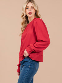 WOMEN'S LONG PUFF SLEEVE SOLID PULLOVER SWEATER
