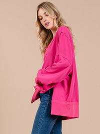 WOMEN'S LONG SLEEVE V-NECK HIGH-LOW OVERSIZED PULLOVER SWEATER