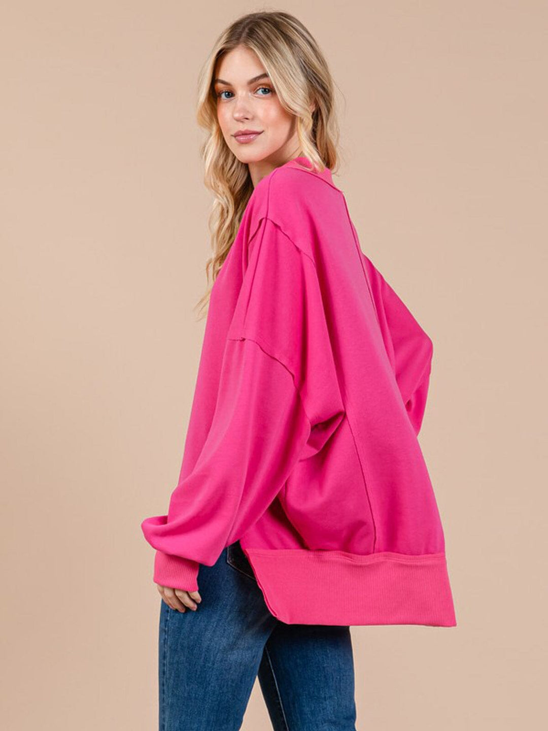 WOMEN'S LONG SLEEVE V-NECK HIGH-LOW OVERSIZED PULLOVER SWEATER