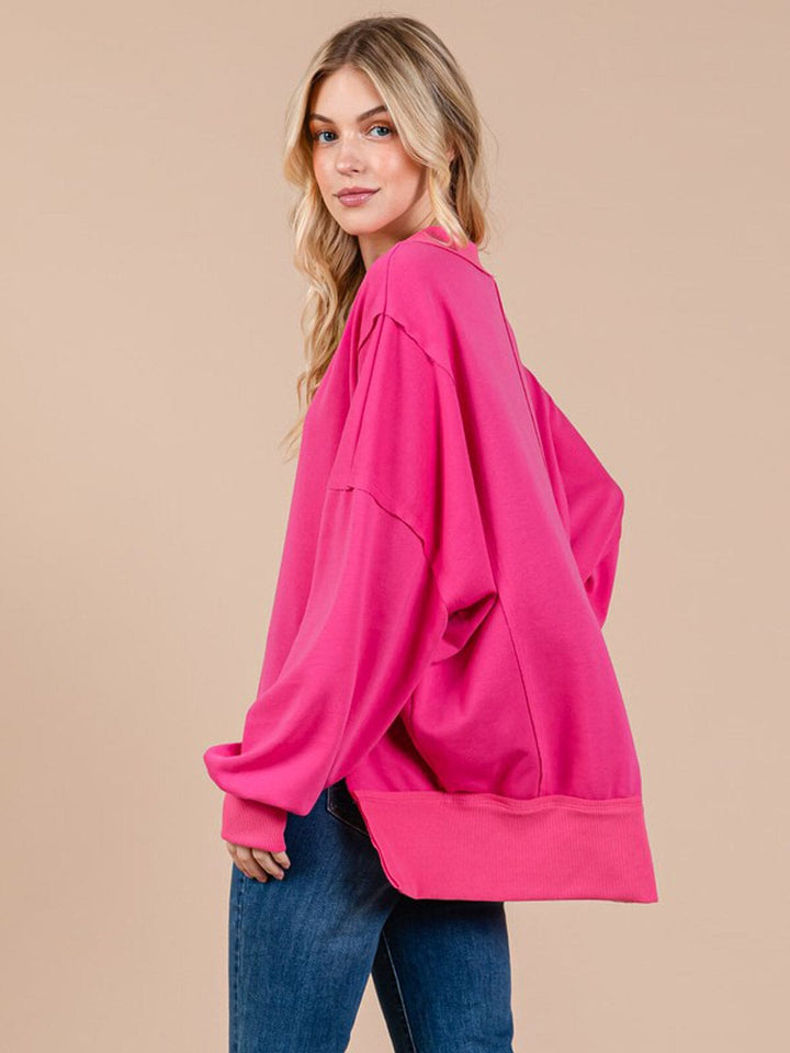 WOMEN'S LONG SLEEVE V-NECK HIGH-LOW OVERSIZED PULLOVER SWEATER