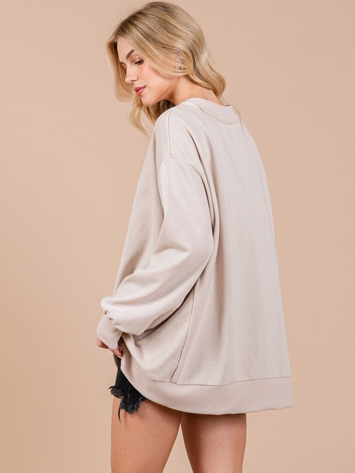 WOMEN'S LONG SLEEVE V-NECK HIGH-LOW OVERSIZED PULLOVER SWEATER