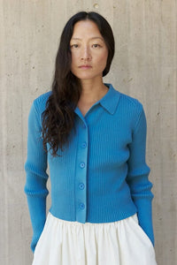 WOMEN'S LONG SLEEVE BUTTON CLOSURE RIBBED TOP