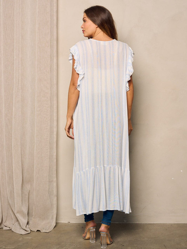 WOMEN'S SLEEVES RUFFLE TIERED OPEN FRONT KIMONO