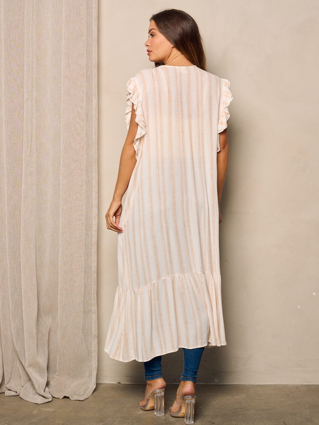 WOMEN'S SLEEVES RUFFLE TIERED OPEN FRONT KIMONO