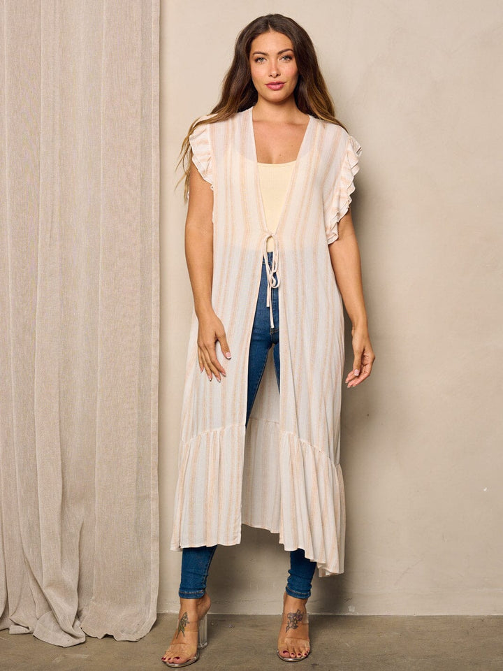 WOMEN'S SLEEVES RUFFLE TIERED OPEN FRONT KIMONO