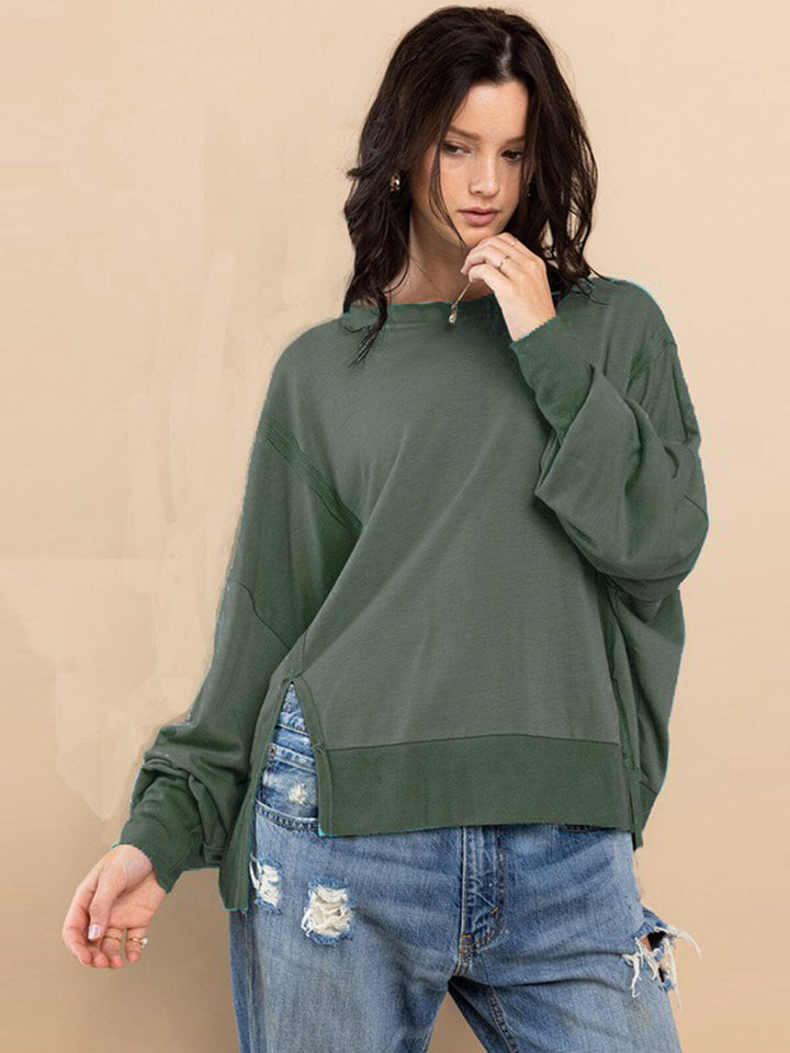 WOMEN'S LONG SLEEVE SOLID HIGH-LOW TOP