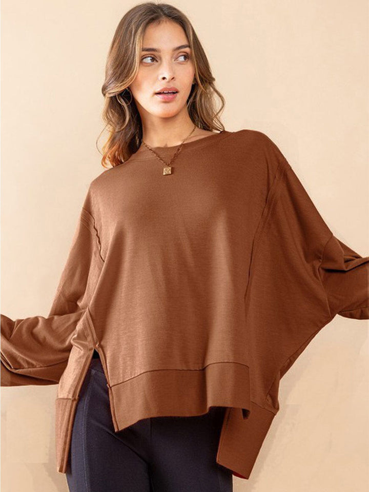 WOMEN'S LONG SLEEVE SOLID HIGH-LOW TOP