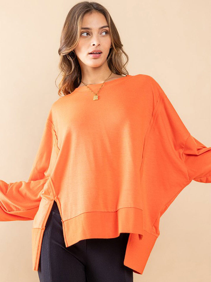 WOMEN'S LONG SLEEVE SOLID HIGH-LOW TOP