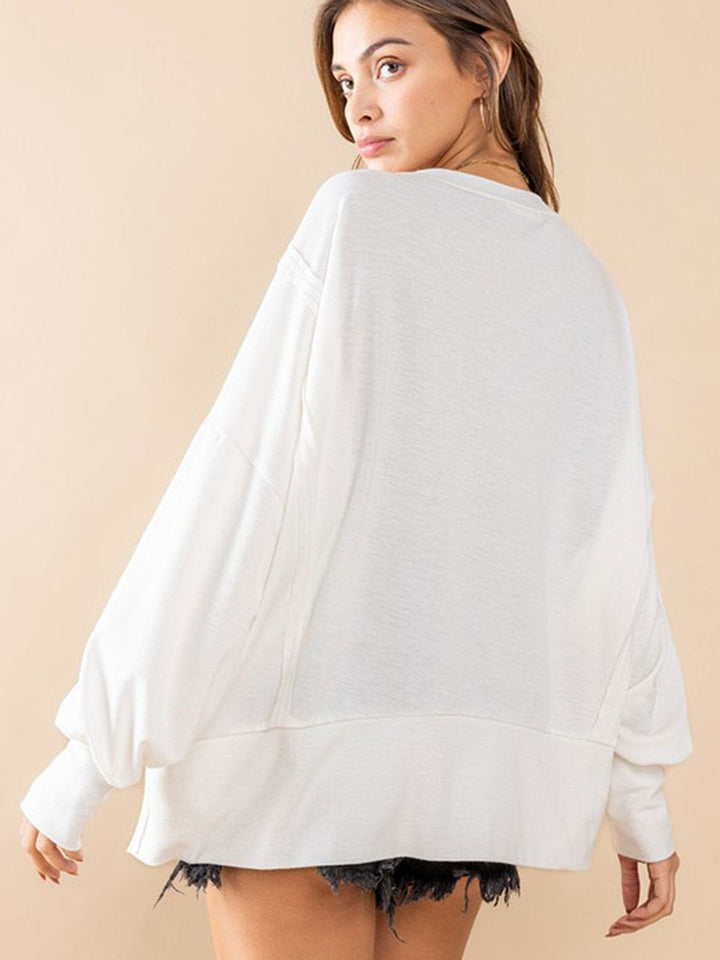 WOMEN'S LONG SLEEVE SOLID HIGH-LOW TOP