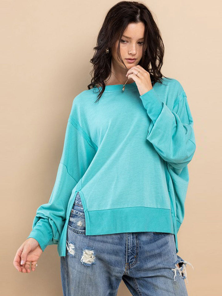 WOMEN'S LONG SLEEVE SOLID HIGH-LOW TOP