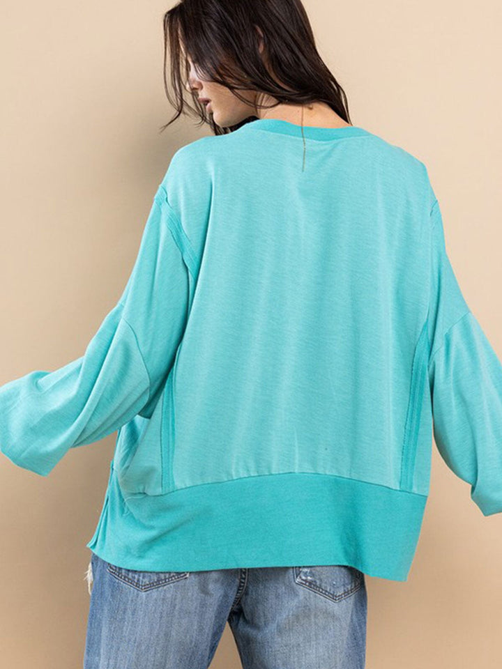 WOMEN'S LONG SLEEVE SOLID HIGH-LOW TOP
