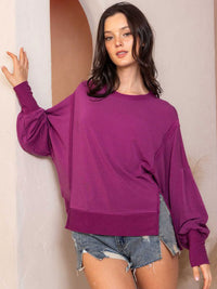 WOMEN'S LONG SLEEVE SOLID HIGH-LOW TOP