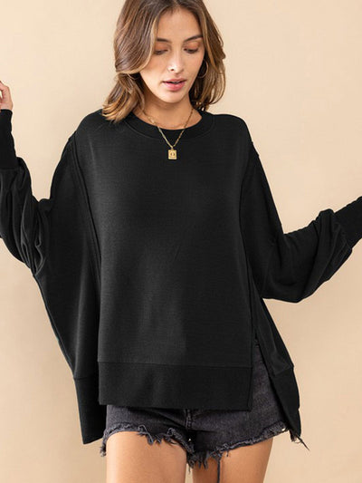 WOMEN'S LONG SLEEVE SOLID HIGH-LOW TOP