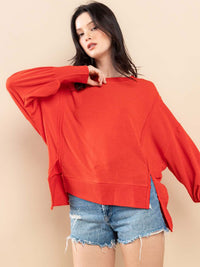 WOMEN'S LONG SLEEVE SOLID HIGH-LOW TOP