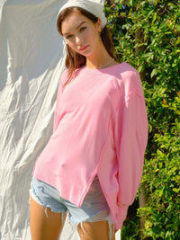 WOMEN'S LONG SLEEVE SOLID HIGH-LOW TOP