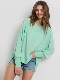 WOMEN'S LONG SLEEVE SOLID HIGH-LOW TOP